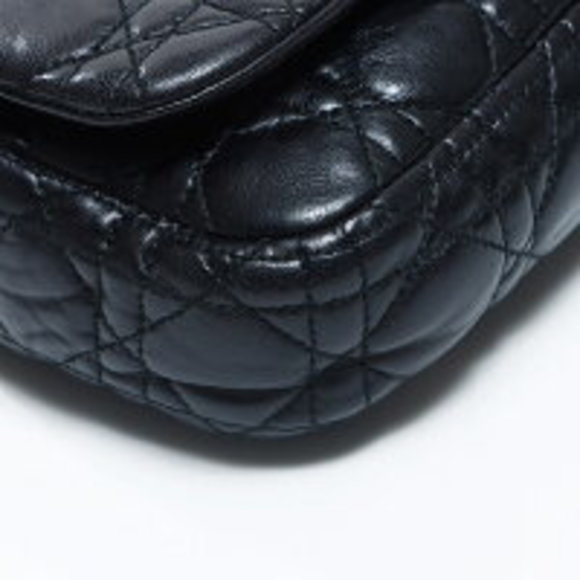 Christian Dior Logo Charm Cannage Lambskin Shoulder Bag Black - Picture 5 of 12